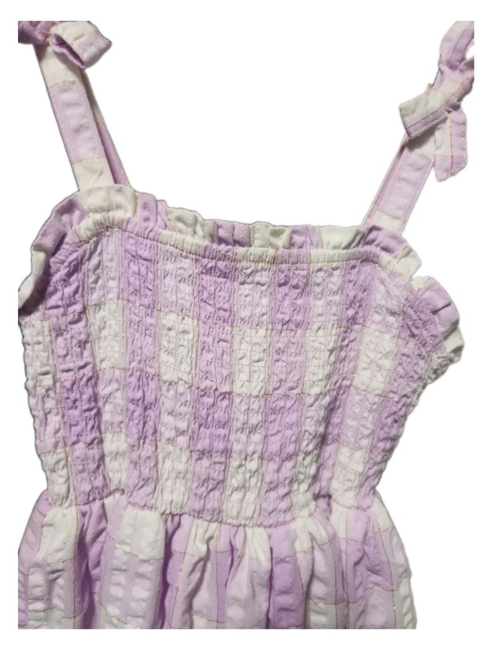 Sz 10 M Girls Btween Purple White Gingham Cincj Bow Dress Sun Sleeveless Knee